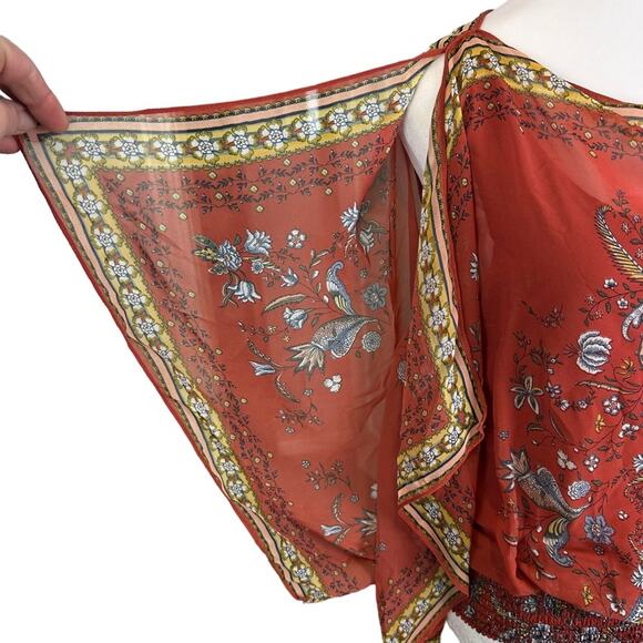 Max Studio Bohemian Floral Scarf Flutter Sleeve Top Size Small Rust Red - Picture 3 of 9